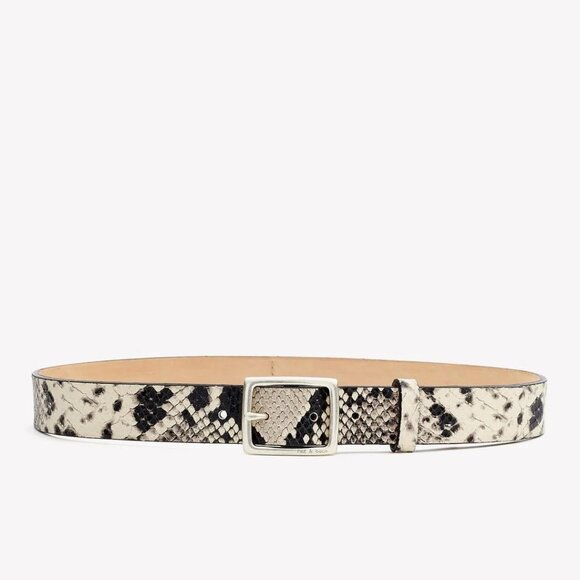 Rag & Bone Snake-Embossed Leather  Boyfriend Belt in Black and Cream Size Large - Picture 1 of 10